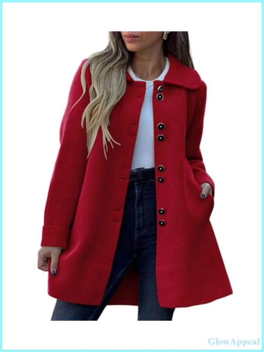 Women's Wool Blend Pea Coat with Lapel Collar - Winter Military Style Overcoat